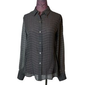 Theory Sz M Semi Sheer Silk Stripes Top